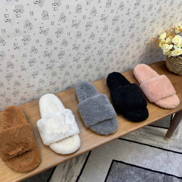 

slippers olige2021 winter real wool women's fashion flat fur 35-41, Black