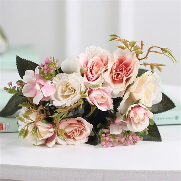 

beautiful hydrangea roses artificial flowers for home wedding decorations autumn bouquet fake flower decor decorative & wreaths