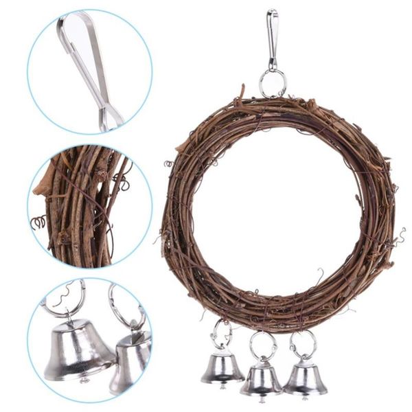 

other bird supplies wooden parrot toy stand playing rack swing wood ring hanging toys with bell for birds pet accessories
