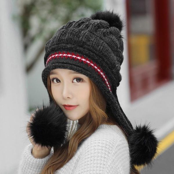 

beanies fur pom women men knitted wool winter warm hat casual embroidery autumn beanie girls solid pile cap earmuffs hats