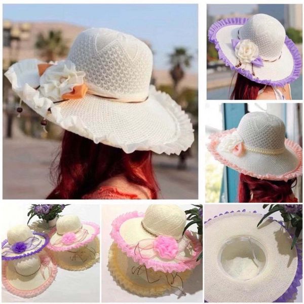 

trendy fashion beach hats summer luxury sunshade big brim hat factory wholesale direct sale, Blue;gray