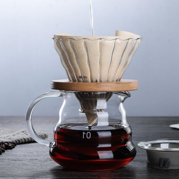 

coffee filters 500ml/300ml wooden brackets glass dripper and pot set japness style v60 filter reusable