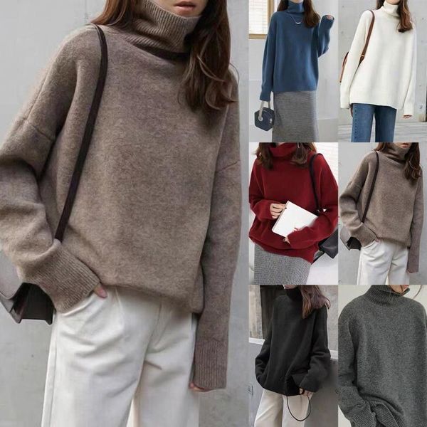 

women's sweaters autumn turtle neck cashmere sweater women korean style loose warm knitted pullover 2021 winter outwear lazy oaf female, White;black