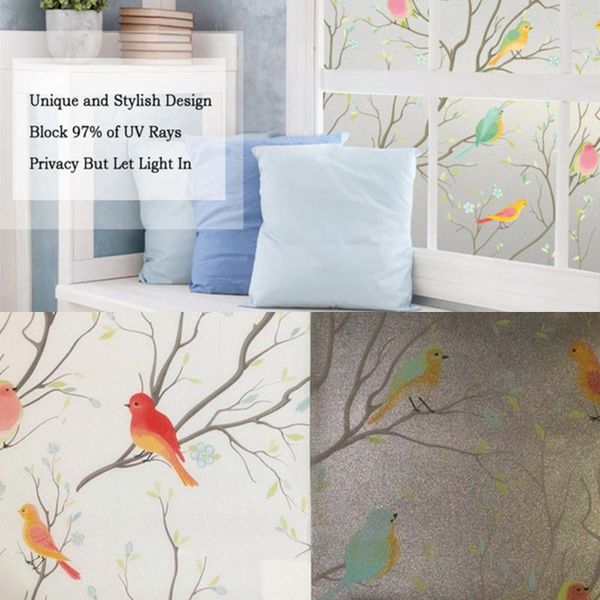 

glass stickers pvc static cling office stained window decals colorful film bird