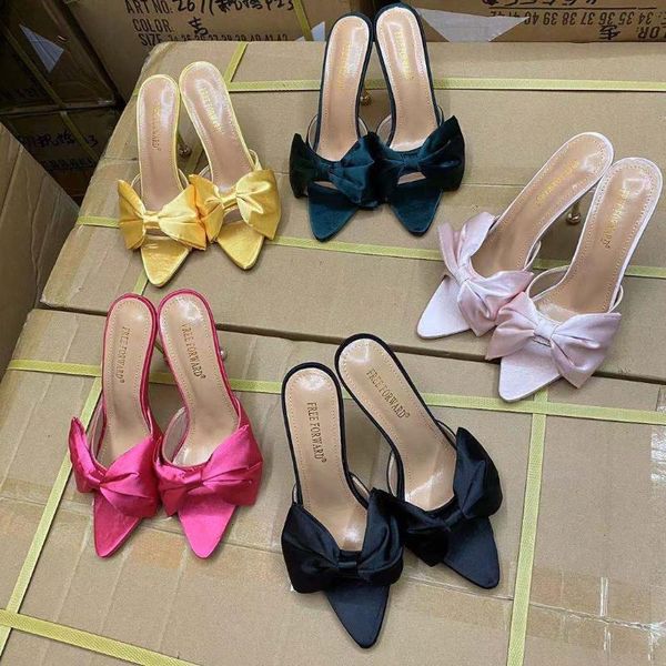 

sandals high-heeled female slippers style bowknot rubber pointed toe hollow 10cm high heel women's wholesale shoes, Black