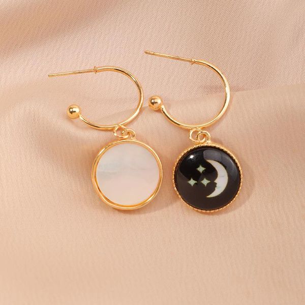 

dangle & chandelier korean version of ins wind star moon lucky earrings female fashion retro exaggerated hip-hop rock party couple gift whol, Silver