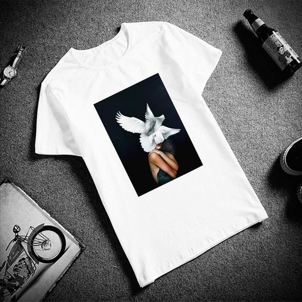 

funny female bird butterfly men t shirts feather o neck harajuku graphic short sleeved, White;black