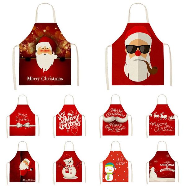 

aprons christmas kitchen women apron 65x53cm santa claus printed linen childs leeveless waterproof home cleaning tools
