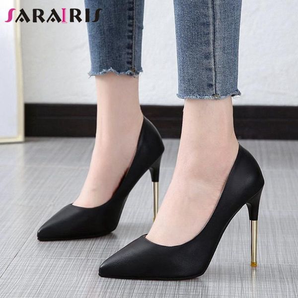 

dress shoes sarairis office lady solid high heels pumps designer women slip on shallow pointed toe woman, Black