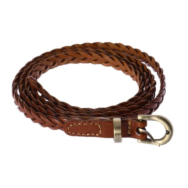 

belts 40gc womens braided waistband vintage faux leather thin waist belt alloy buckle dress, Black;brown