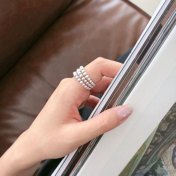 

cluster rings s925 sterling silver three-layer bead ring fashion cool ins designer multi-layer open single, Golden;silver