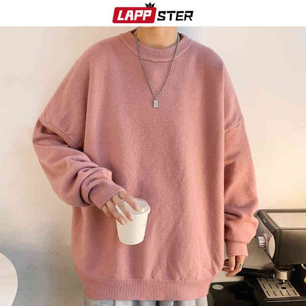 

lappster men colorful harajuku knitted sweater 2021 mens vintage oversized streetwear pullovers male winter y2k fashion sweaters, Black