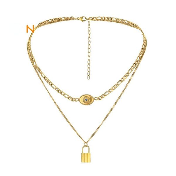 

pendant necklaces titanium steel gold plated oval eye padlock product short necklace female 2021 cuban ladies, Silver