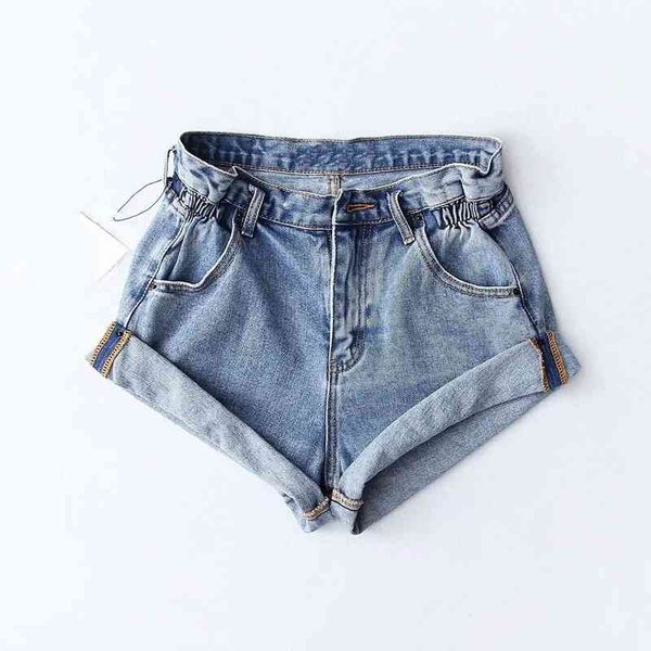 

summer women pleat curling shorts denim female casual high waist split hem for 210514, White;black