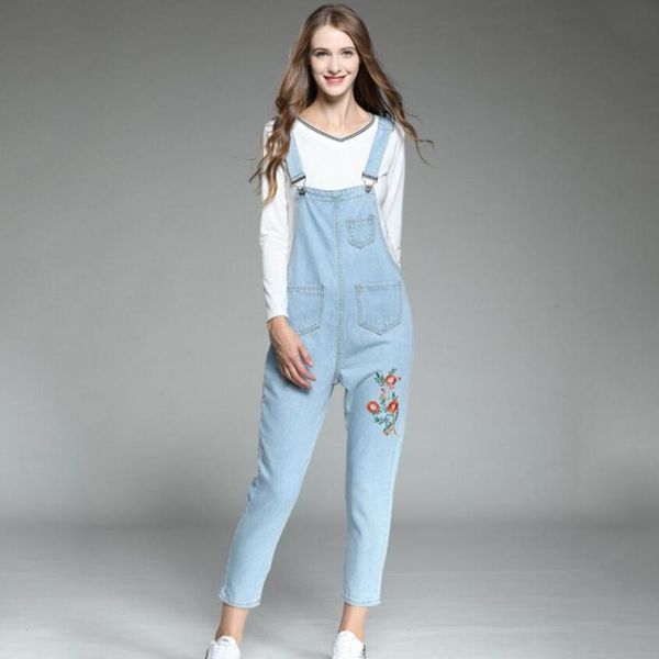 

women's jumpsuits & rompers plus size denim overalls embroidery women fashion casual suspenders, Black;white