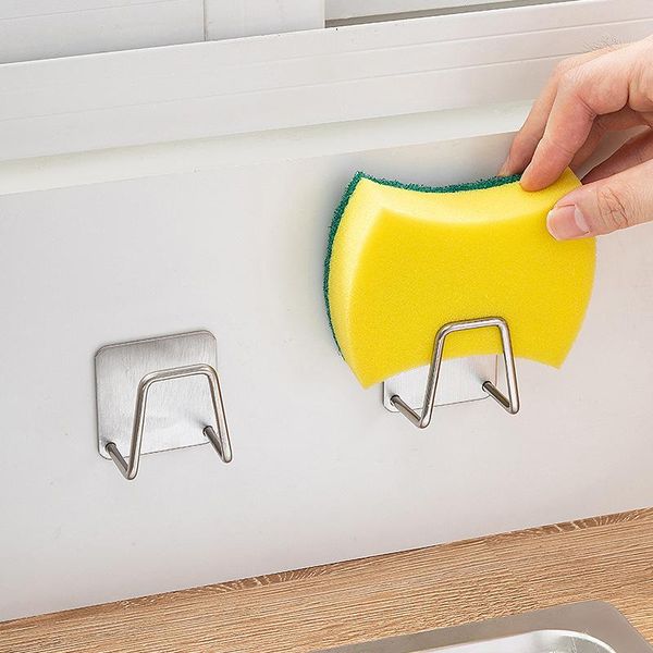 

hooks & rails kitchen stainless steel sink sponges holder self adhesive drain drying rack wall accessories storage organizer