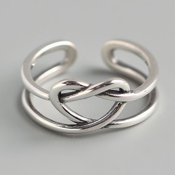 925 Sterling prata tecida amor coração tailandês anel de prata dupla camada artesanal anel aberto para as mulheres jóias S-R599