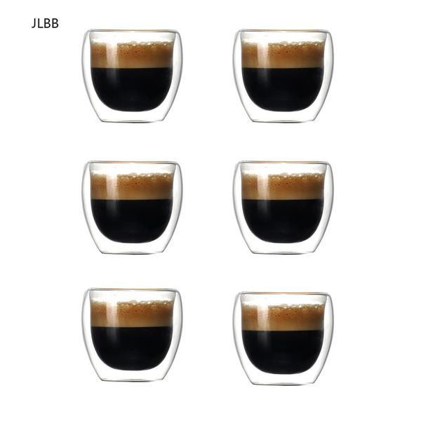 

cups & saucers set of 2/6pcs 80ml double wall insulated heat resistant glass coffee for drinking tea,latte,espresso 2.7oz