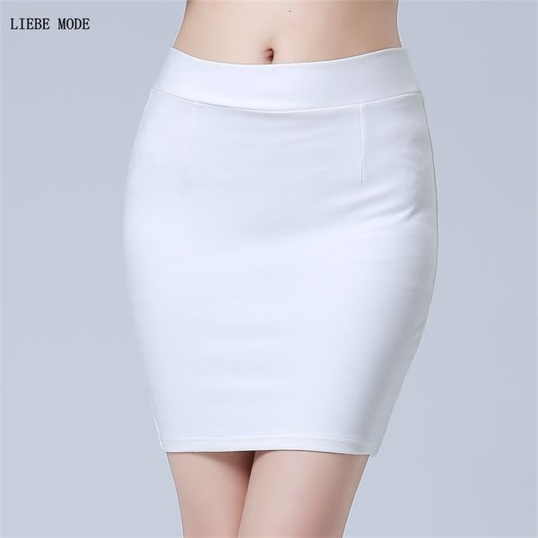 

women black white red work mini skirt stretch slim elastic high waist pencil bodycon office s plus size 4xl 210708