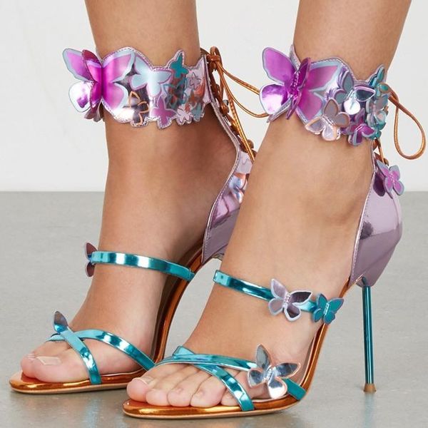 

rosa harmony gladiator sandalias metallic leather turquoise strap butterfly appliques chic back lace up outfit woman pump shoes sandals, Black