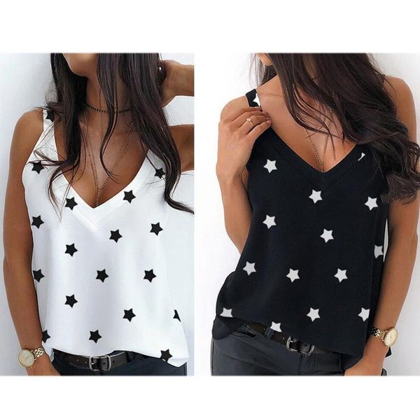 

women's tanks & camis fashion summer v-neck sling pentagram printed casual vest top, White