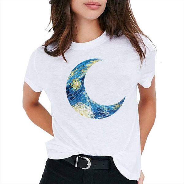

van gogh oil art print women t shirt casual short sleeve tee woman, White