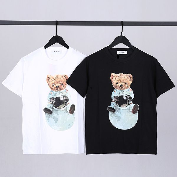 

fashion brand new summer bear cosmonaut print ins harajuku daily casual men's and women's t-shirt, White