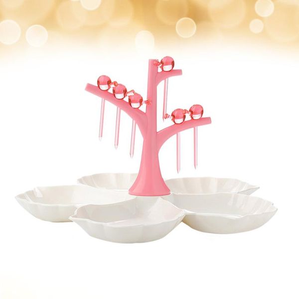 

dishes & plates fruit plate with tree-shaped decoration and picks for dessert candy(red)