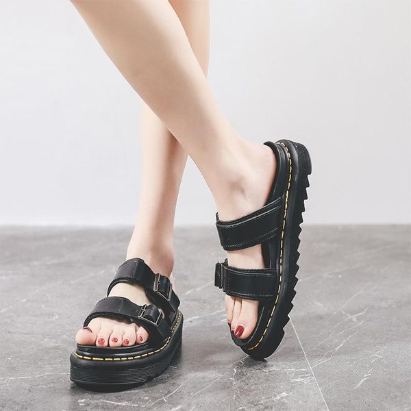 

outdoor beach sandals women genuine leather slippers summer platform female shoes non-slip sandalias mujer 2021 flip flops, Black