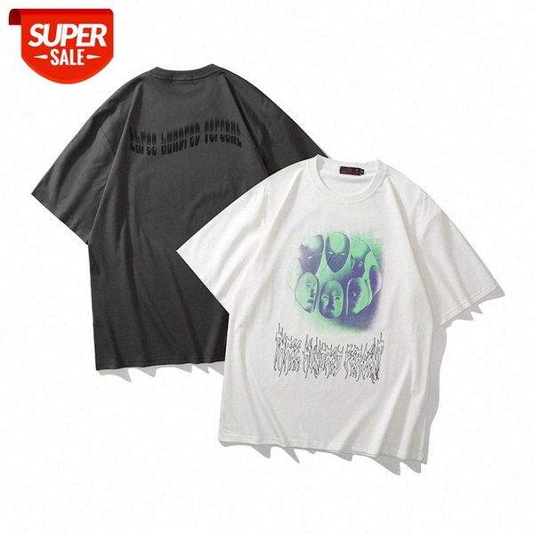 

lawfoo men's dark weird mask print loose short-sleeved t-shirt #ve8s, White;black