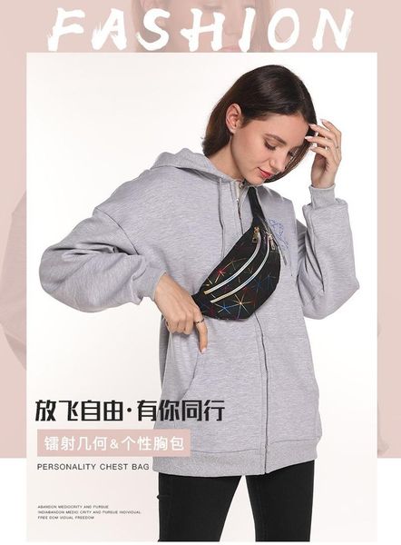

waist bags colorful laser sports multi-layer outdoor pu bag bright leather men's and women's slanting chest