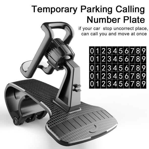 

new hud car dashboard phone stand 360Â° adjustable gps clips holder hidden parking number for mobile car support