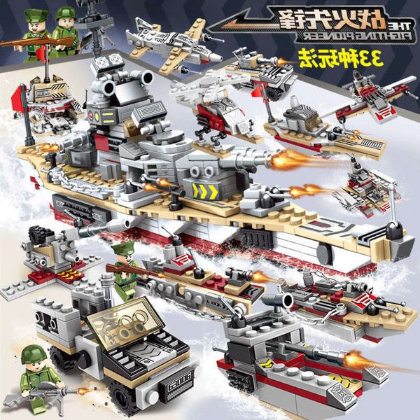 

assembled toys compatible with lego building block aircraft carrier and military warship