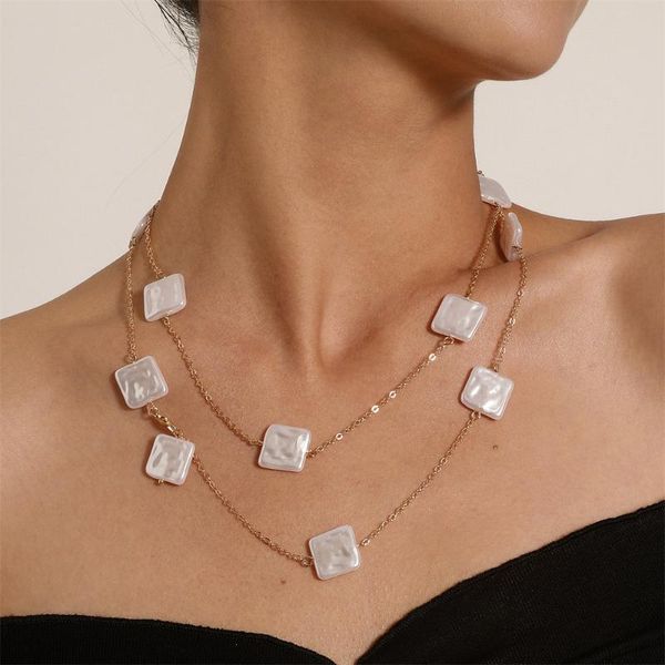 

chains youvi long goth choker necklace for women geometric imiation pearl beaded chain necklaces charms collar jewelry collier femme, Silver