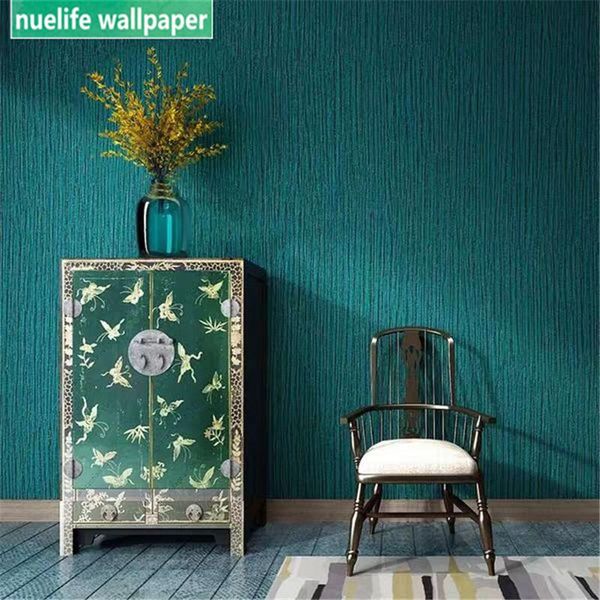 

wallpapers european southeast asian style solid color peacock blue pattern thickening shop bedroom clothing store background wall paper