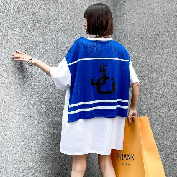 

women's t-shirt fashion short sleeve fake two piece design woman tshirts tide ins 2021 summer hit color patchwork t shirt casual loose, White