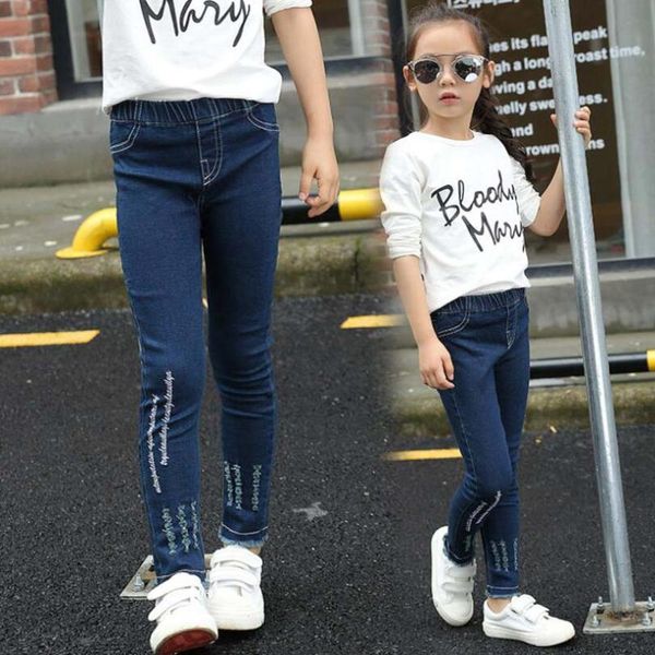 

jeans baby girls pencial pants 1-11t kids spring cotton flexible skinnly denim trousers casual fashinable costuming, Blue