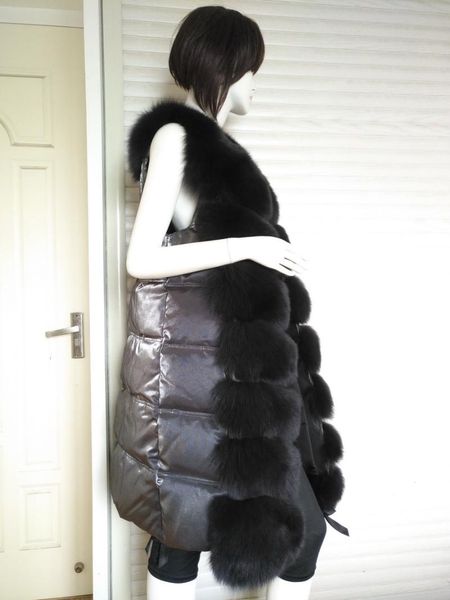 

women's fur & faux genuine vest x-long coat real down winter wholesale retail oem, Black