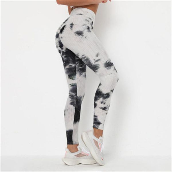 

womens tie-dye skinny leggings fashion trend gym sports high waist running bubble trousers female elasticity fitness yoga slim sportspants, Black