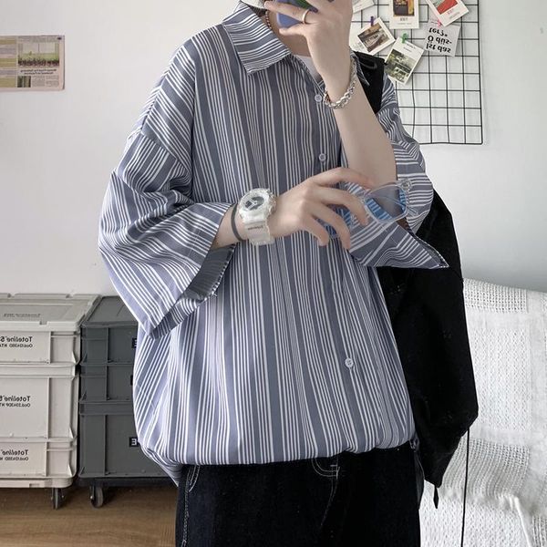 

men's casual shirts summer short-sleeved fashion men streetwear korean loose striped mens dress -3xl, White;black