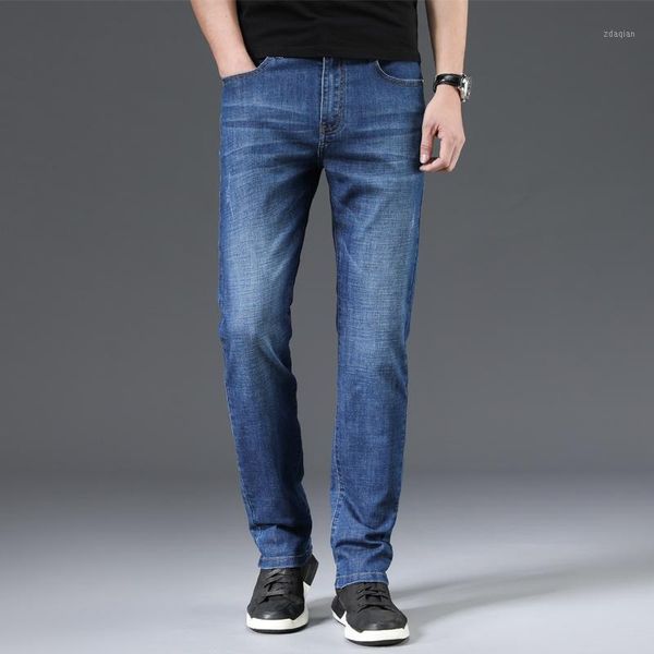 

men's jeans classic 5-pocket regular fit flex jean 2021 summer thin comfortable casual blue black denim trousers