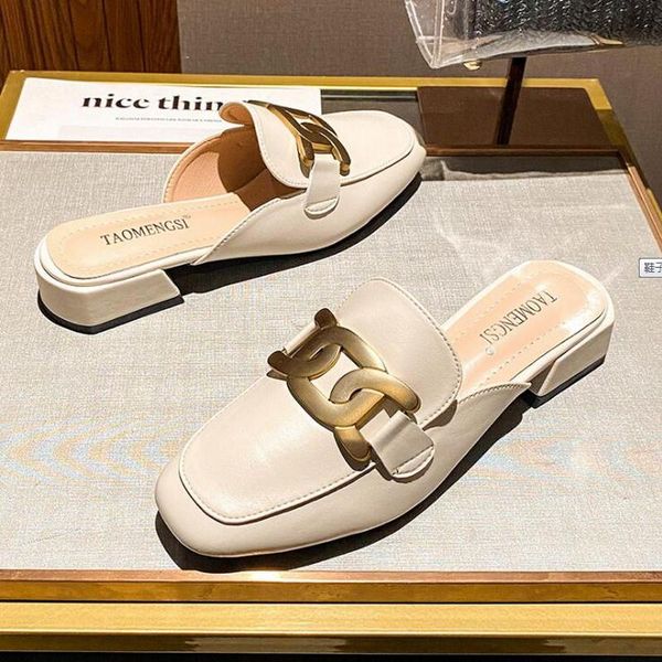 

slippers 2021 in the summer mules shoes metal buckle microfiber slip on flats women comfortable beauty half slipper snug sandal slides b, Black