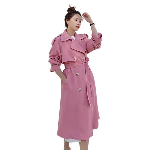 

women's trench coats 2021 autumn fashion windbreaker women casual sweet girl jacket double breasted bandage belt slim mid-length coat j, Tan;black