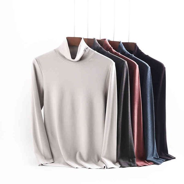 

men's autumn and winter new long sve splicing bottoming shirt double-sided frosted de veet high neck men's warm t-shirt, White;black