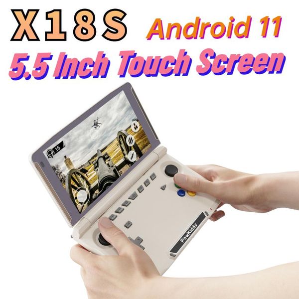

portable game players powkiddy x18s android 11 5.5 inch touch ips screen flip handheld console t618 chip mobile ram 4gb rom 64gb