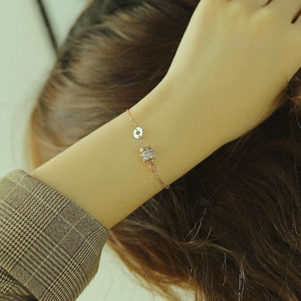

link, chain rose gold plated bracelet women's luxury small waist simple diamond inlaid roman digital jewelry, Black
