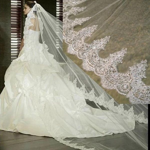

bridal veils in stock real pos white ivory wedding veil 3m long comb lace mantilla cathedral accessories wed, Black
