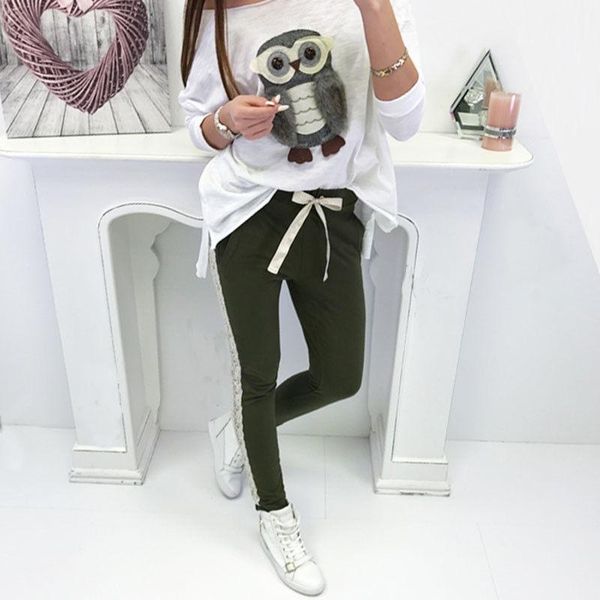 

women's pants & capris women high waist casual lace side fashion pantalon femme trouser ankle length sweatpants cotton streetwear camo, Black;white