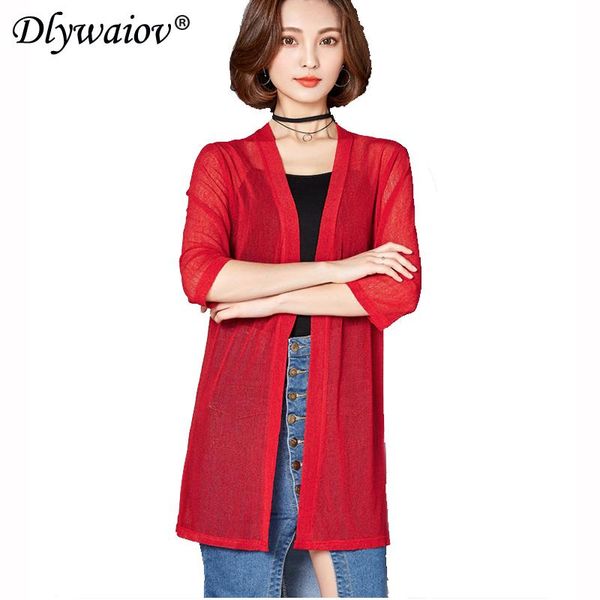 

mesh mid-length cardigan sun protection clothing shawl beach air-conditioned shirts 3/4 sleeve women thin blouse 16 colour women's blou, White