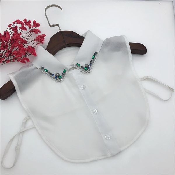 

bow ties sitonjwly women detachable collars handmade beading lapel fake collar half shirt female false necklace nep kraagie, Black;gray